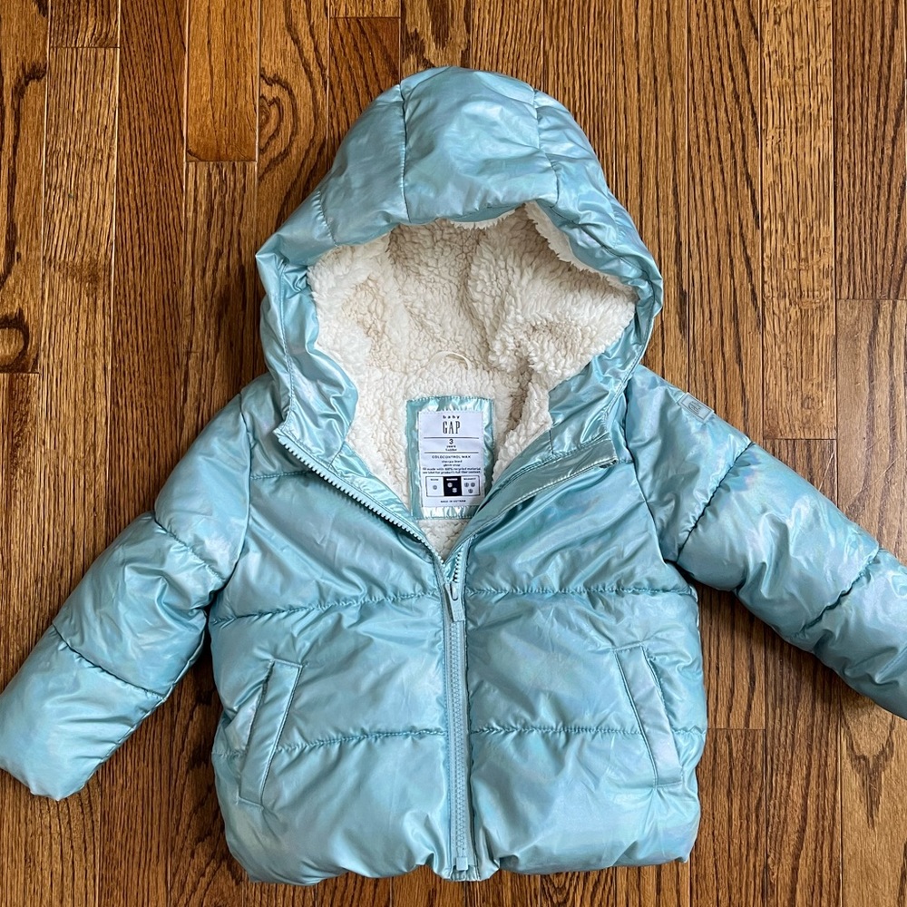 Gap Metallic Blue Winter Puffer Coat Size 3t